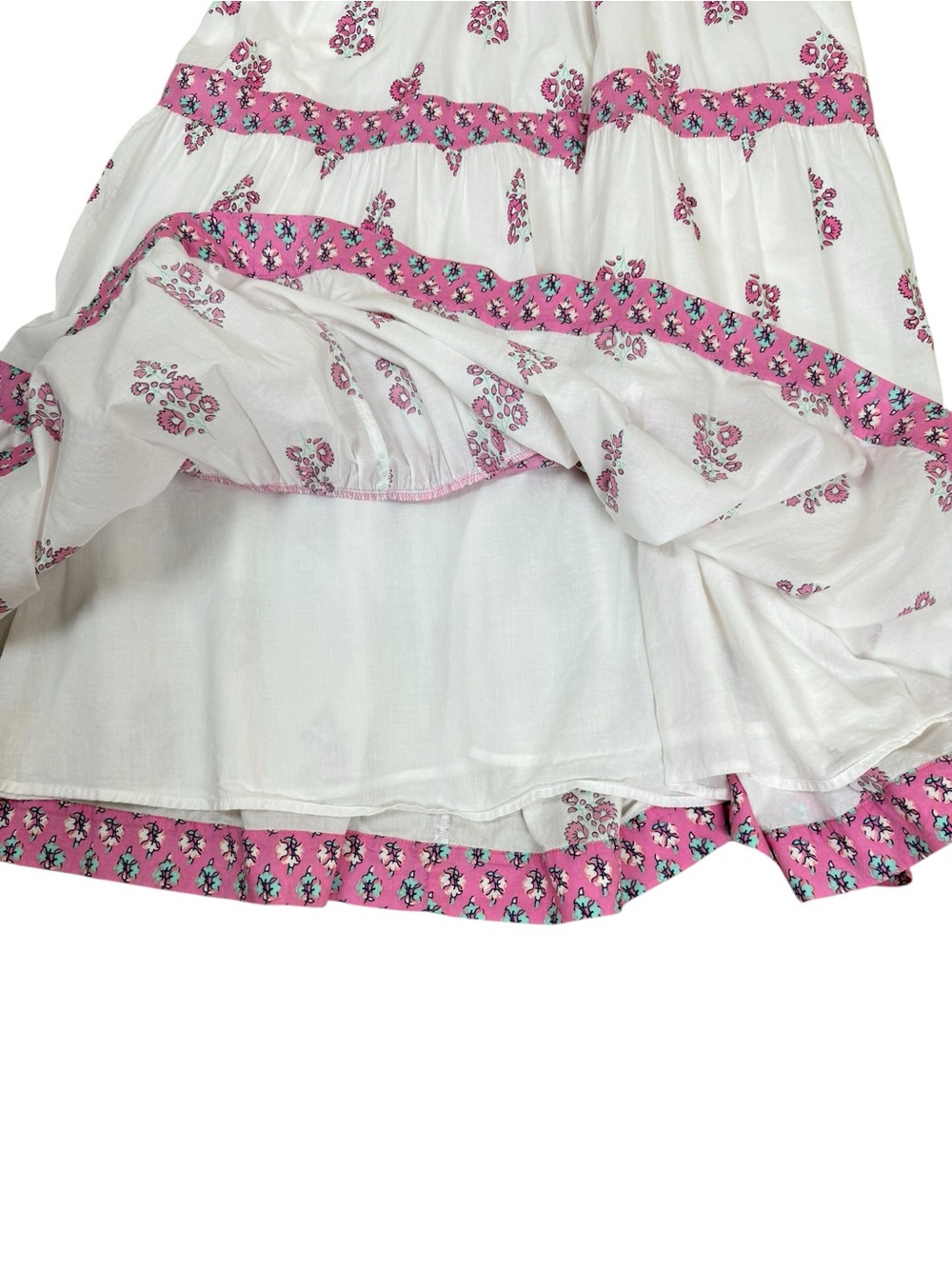 J.Crew Block Print Tiered Midi Dress White Pink Floral Square Neck Cotton SZ 10 - Picture 15 of 16